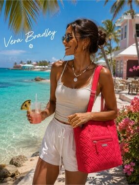 Vera Bradley quilted red shoulder bag bold color.classic diamond quilted design